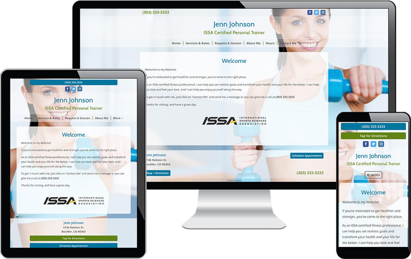 Photo of ISSA free website features on desktop, mobile, and tablet.