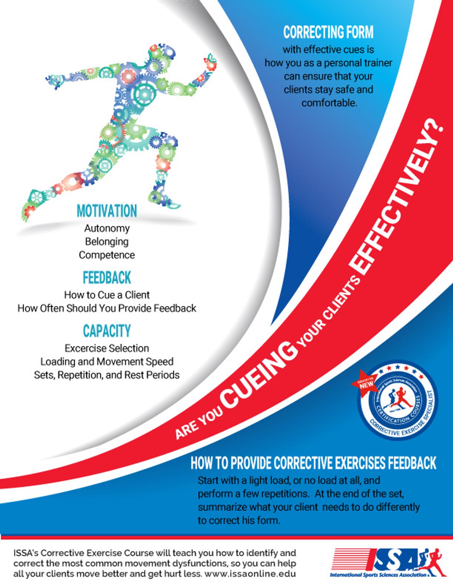 ISSA, International Sports Sciences Association, Certified Personal Trainer, ISSAonline, Corrective Exercise,Corrective Exercises: Helping clients move, feel and live better, Are you cueing your clients effectively? Inforgraphic