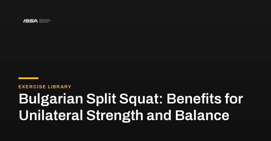 An athlete performing a Bulgarian split squat with the rear foot elevated on a bench.