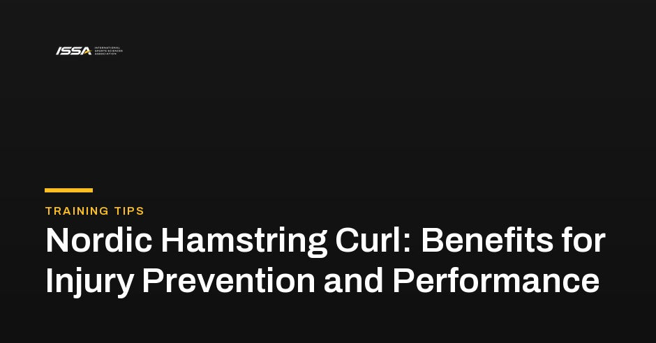 An athlete performing a Nordic hamstring curl with ankles anchored, lowering under control.